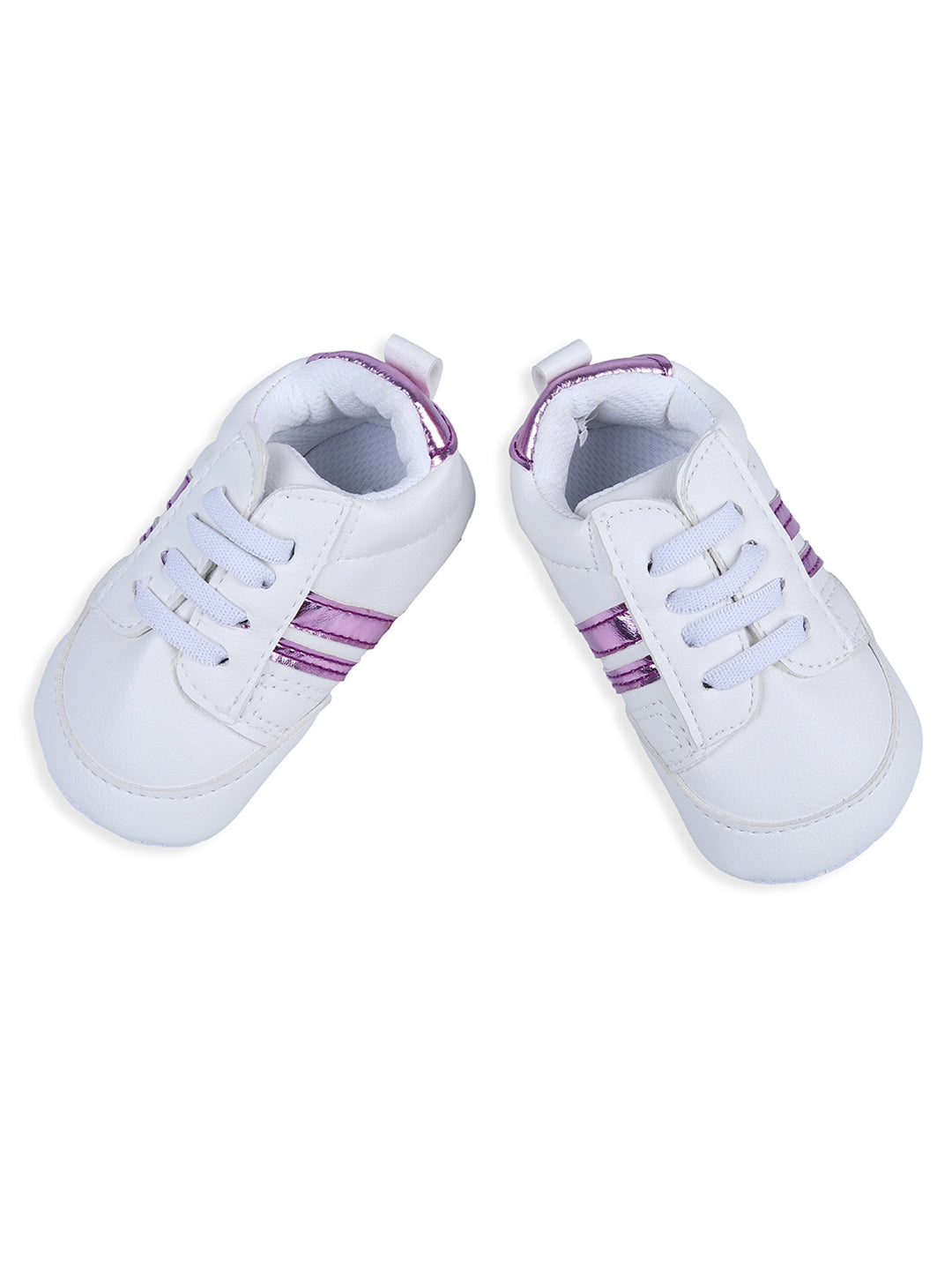 Baby Moo Metallic Stripes Fancy Infant Anti-Slip Sneaker Shoes - White