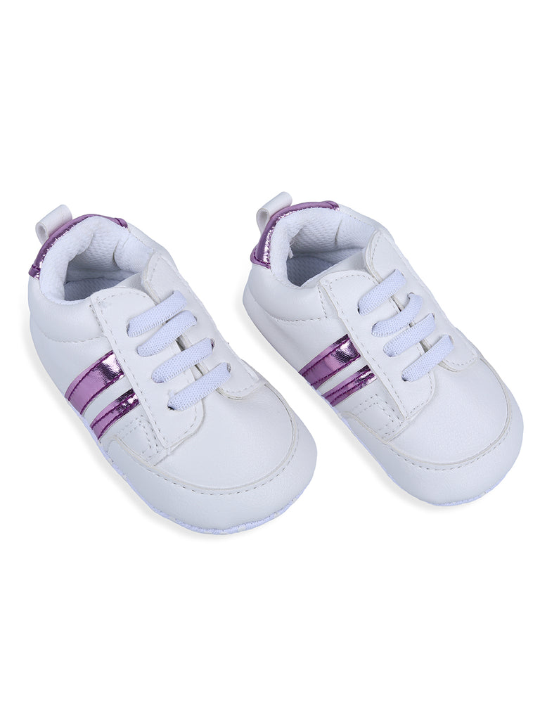 Baby Moo Metallic Stripes Fancy Infant Anti-Slip Sneaker Shoes - White