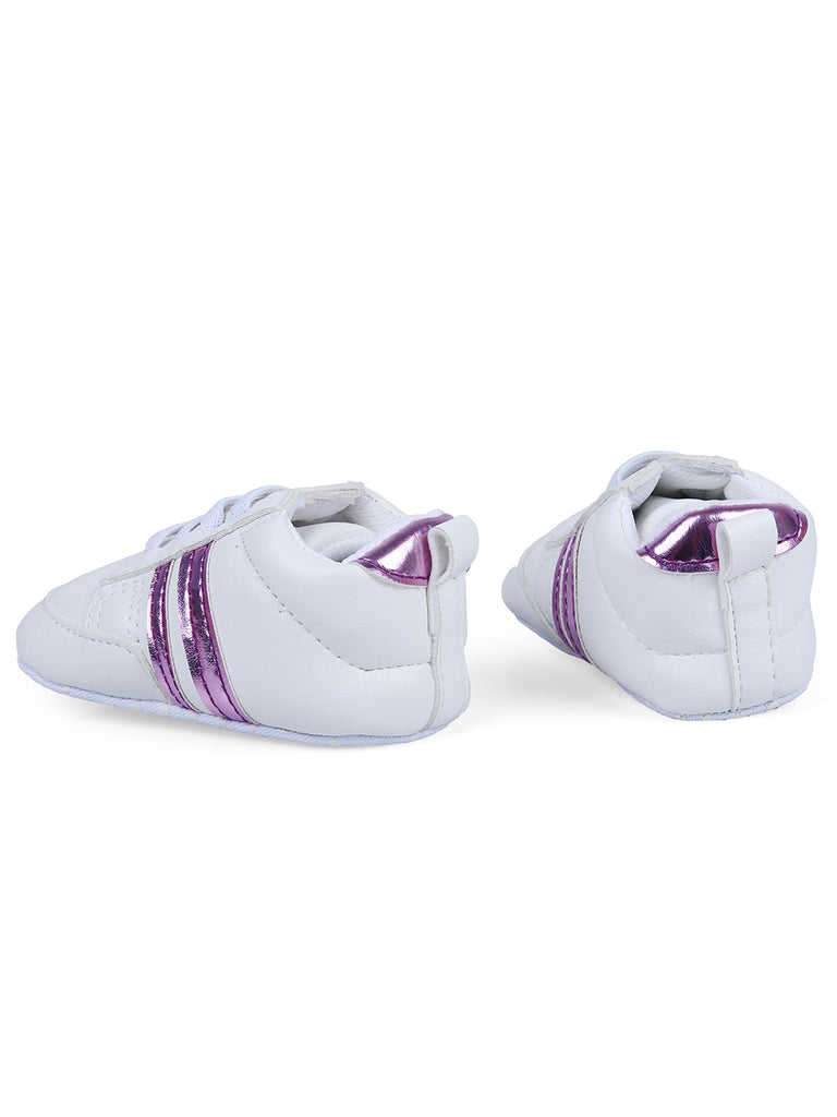 Baby Moo Metallic Stripes Fancy Infant Anti-Slip Sneaker Shoes - White