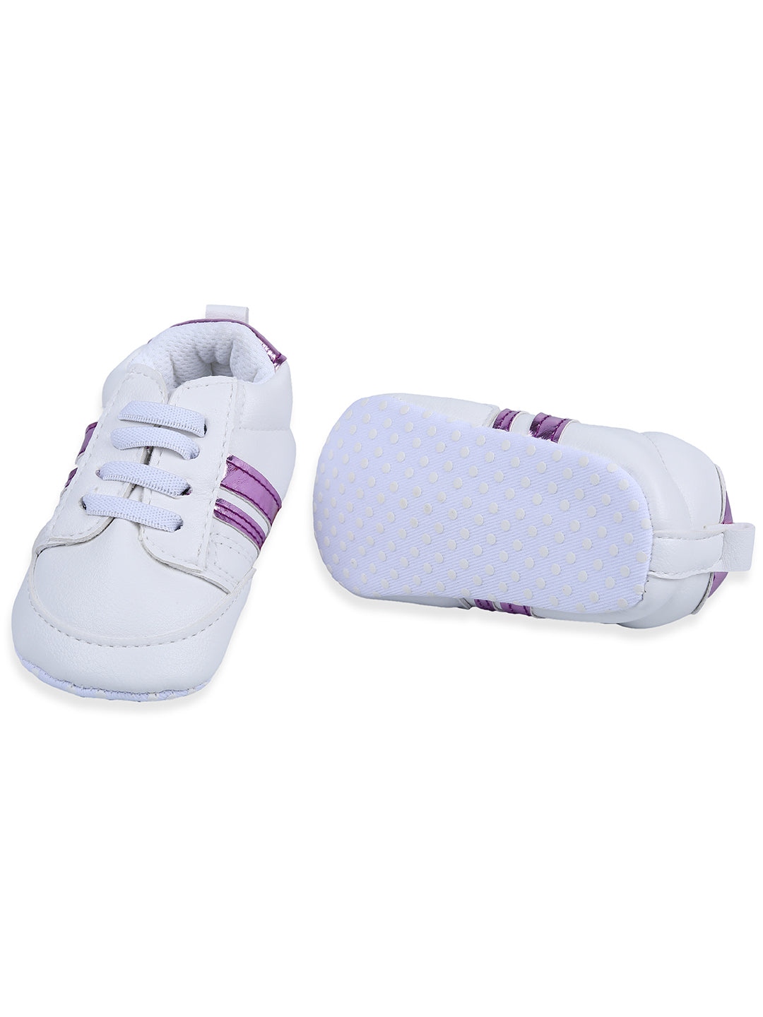 Baby Moo Metallic Stripes Fancy Infant Anti-Slip Sneaker Shoes - White