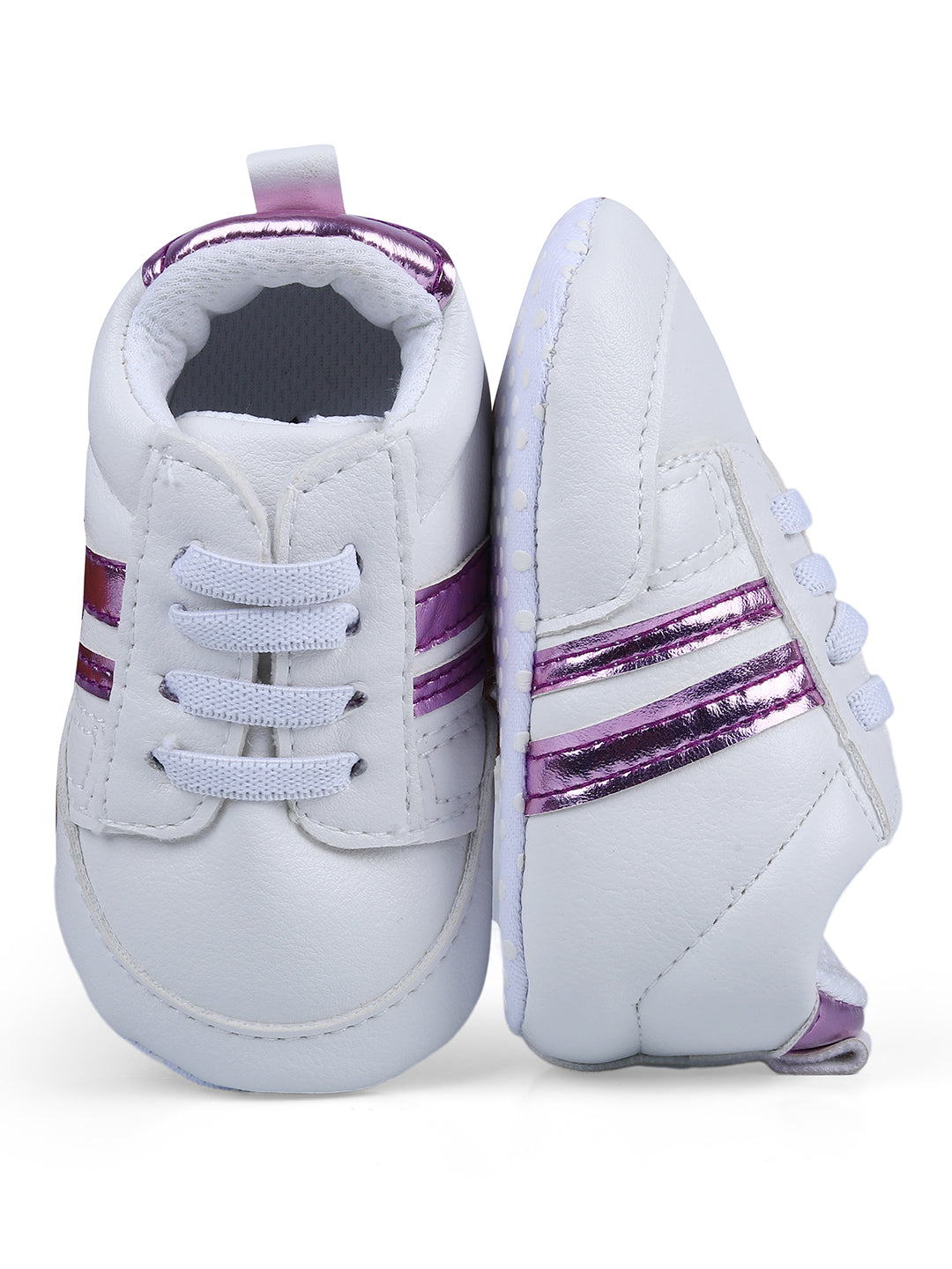 Baby Moo Metallic Stripes Fancy Infant Anti-Slip Sneaker Shoes - White