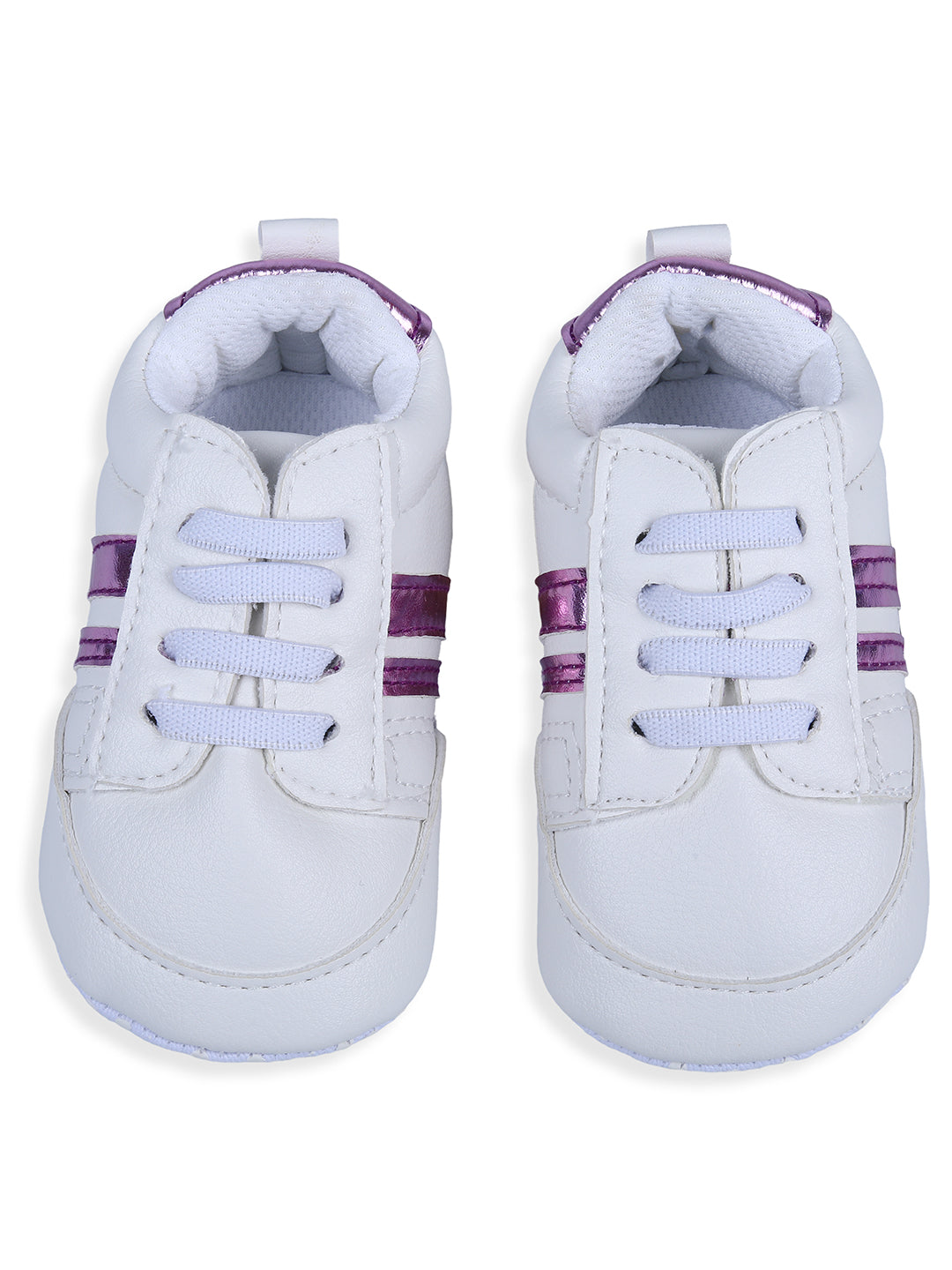 Baby Moo Metallic Stripes Fancy Infant Anti-Slip Sneaker Shoes - White