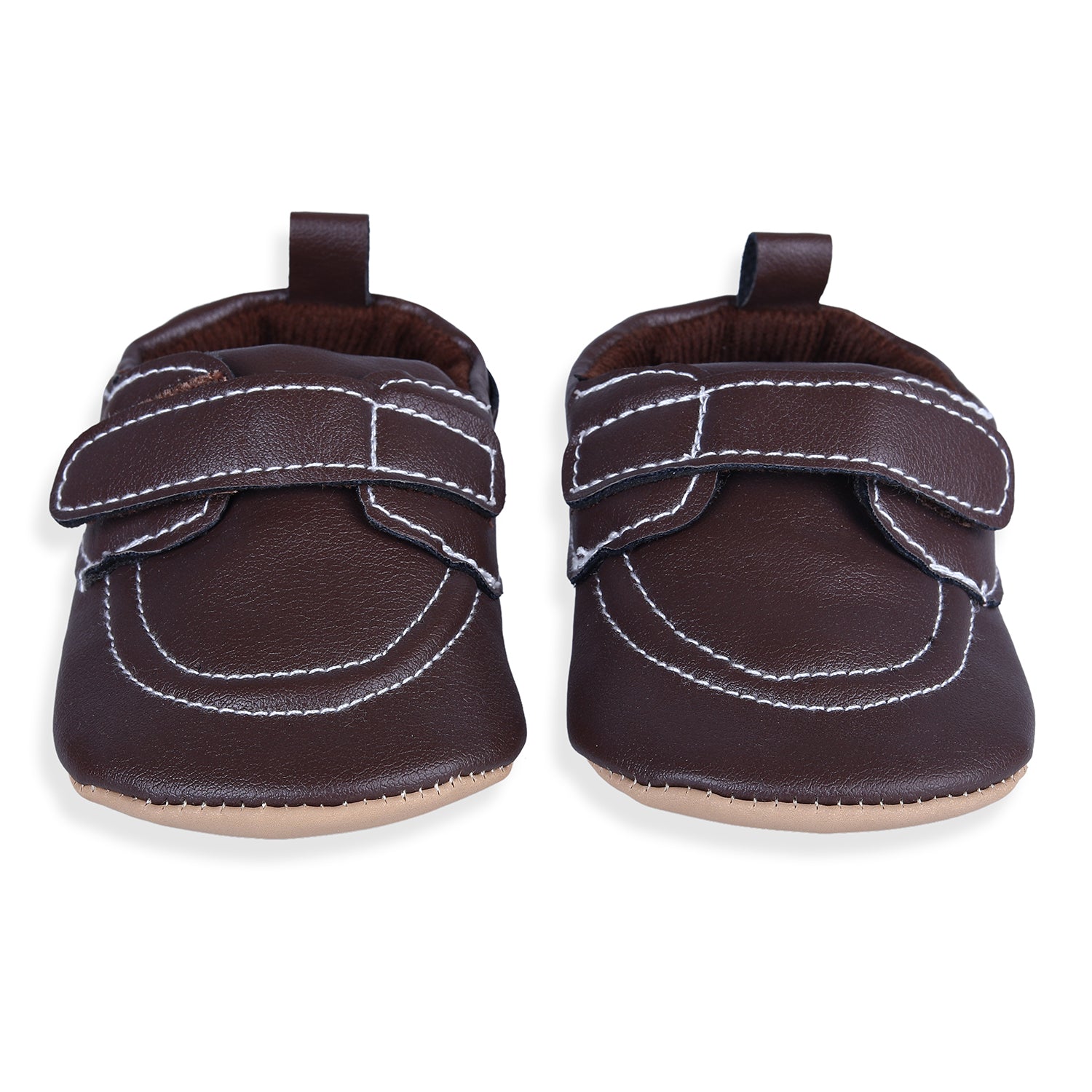Baby Moo Solid Hookloop Stylish Leather Velcro Shoes - Brown