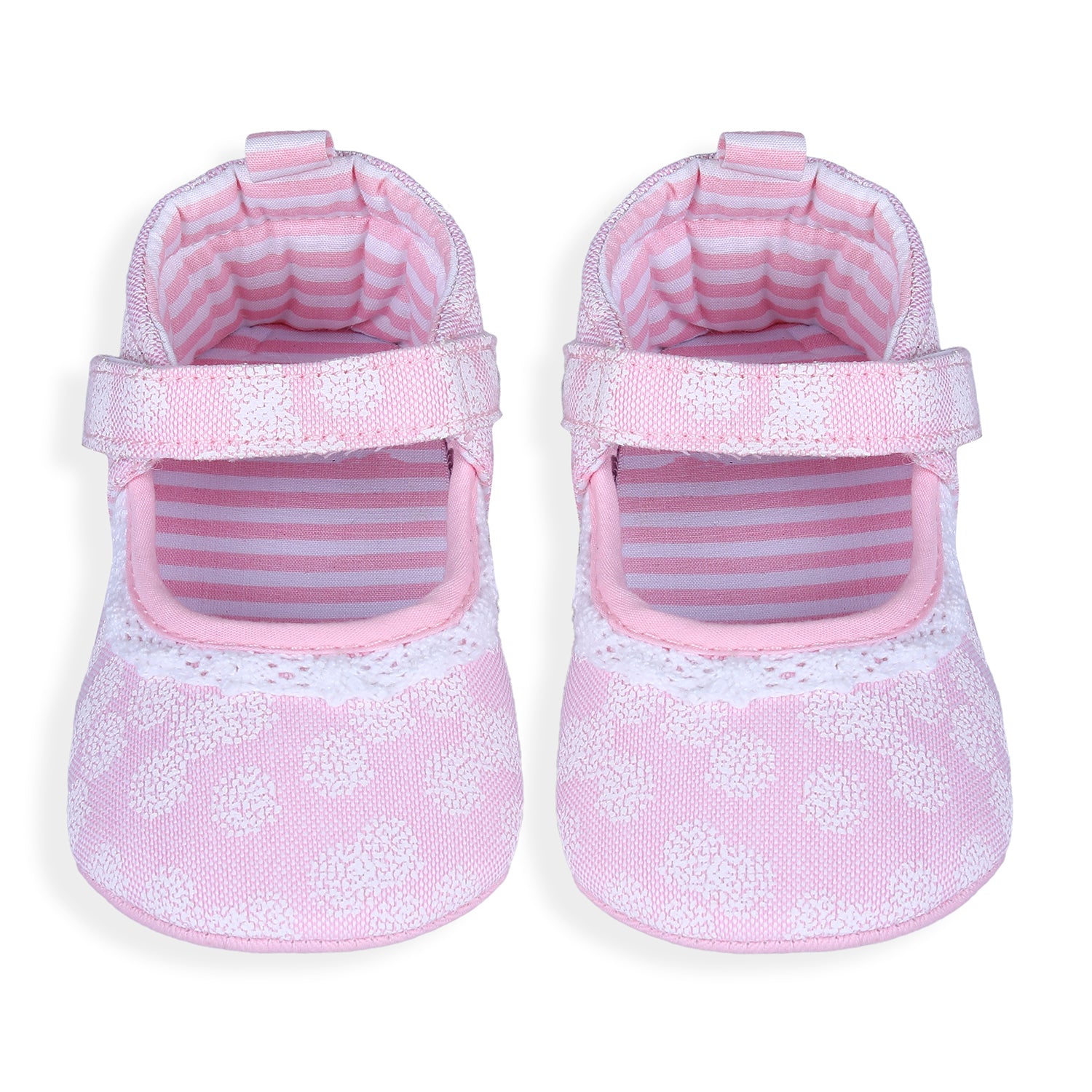 Baby Moo Textured Hookloop Premium Infant Girls Anti-Slip Ballerina Shoes - Pink