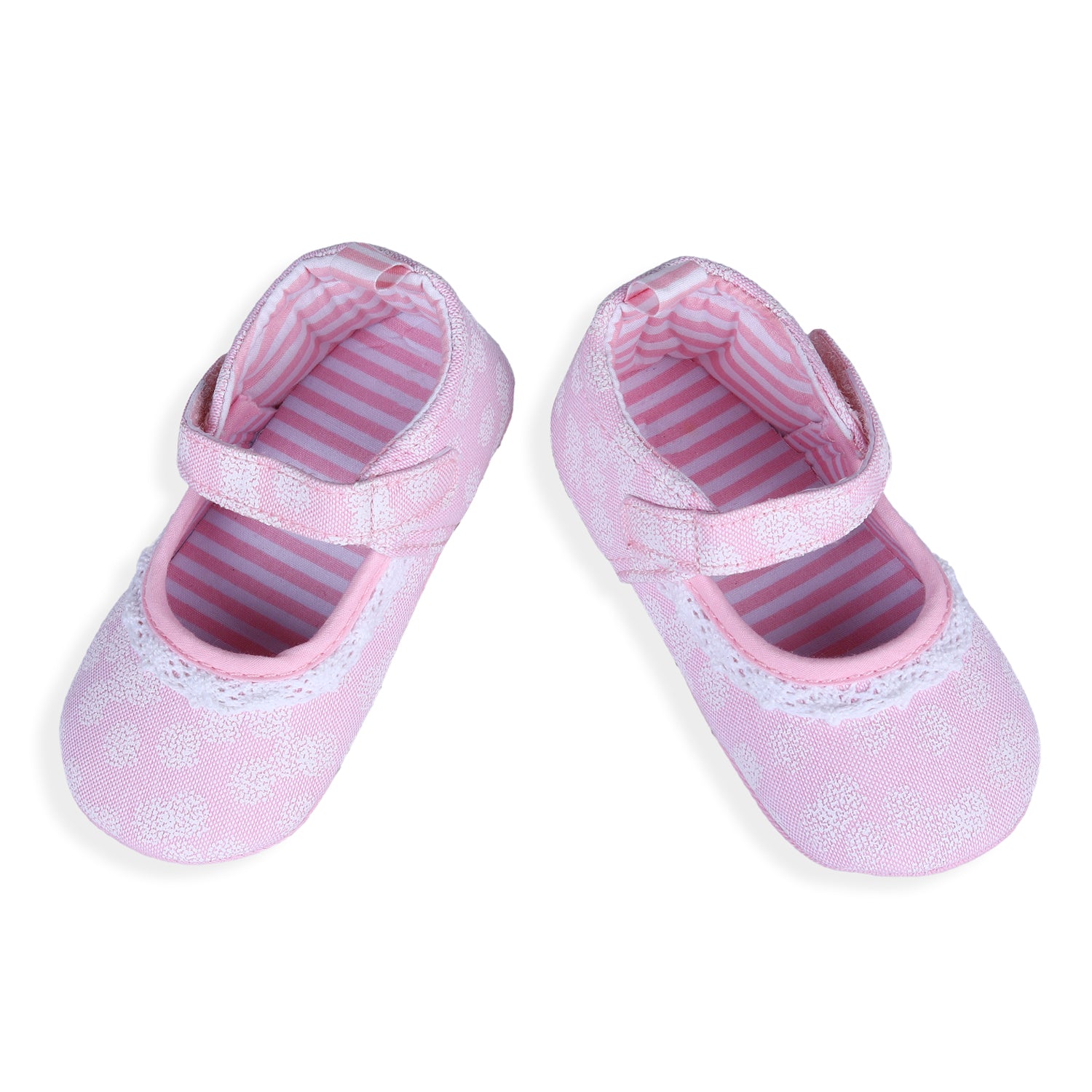 Baby Moo Textured Hookloop Premium Infant Girls Anti-Slip Ballerina Shoes - Pink