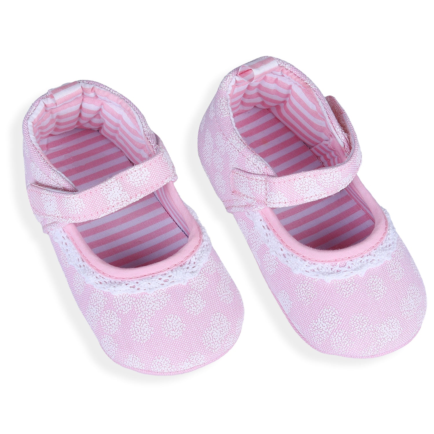 Baby Moo Textured Hookloop Premium Infant Girls Anti-Slip Ballerina Shoes - Pink