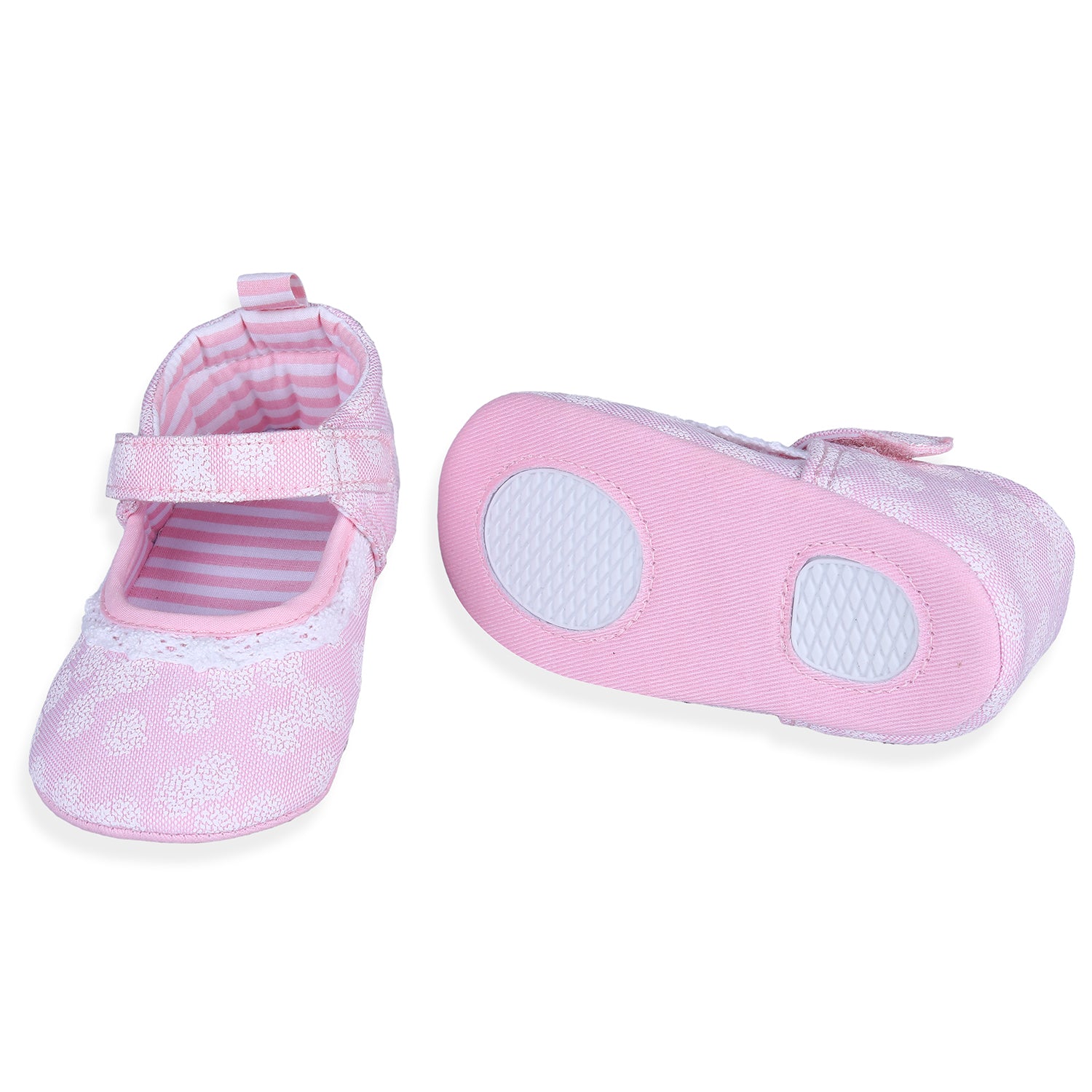 Baby Moo Textured Hookloop Premium Infant Girls Anti-Slip Ballerina Shoes - Pink