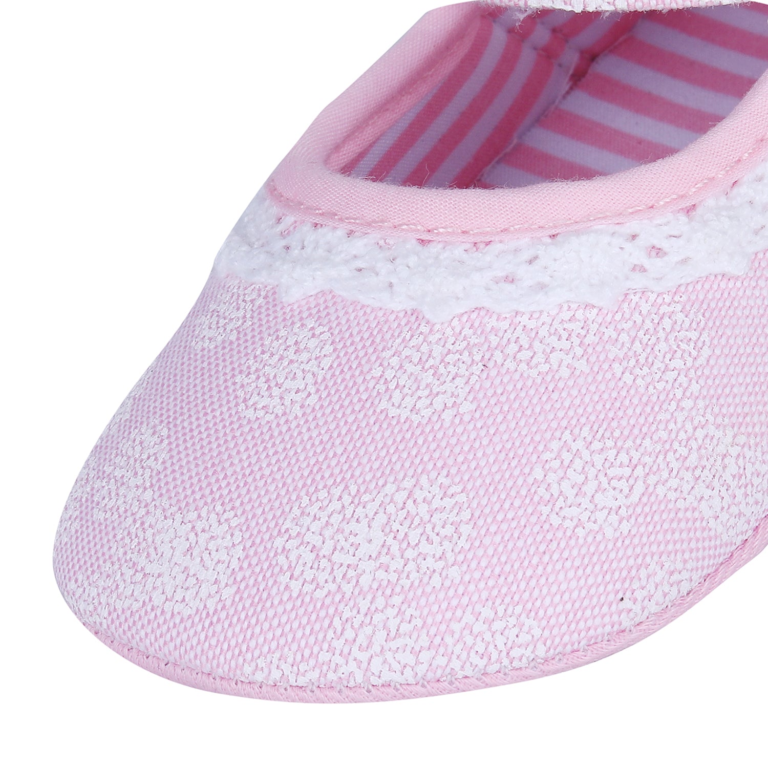 Baby Moo Textured Hookloop Premium Infant Girls Anti-Slip Ballerina Shoes - Pink