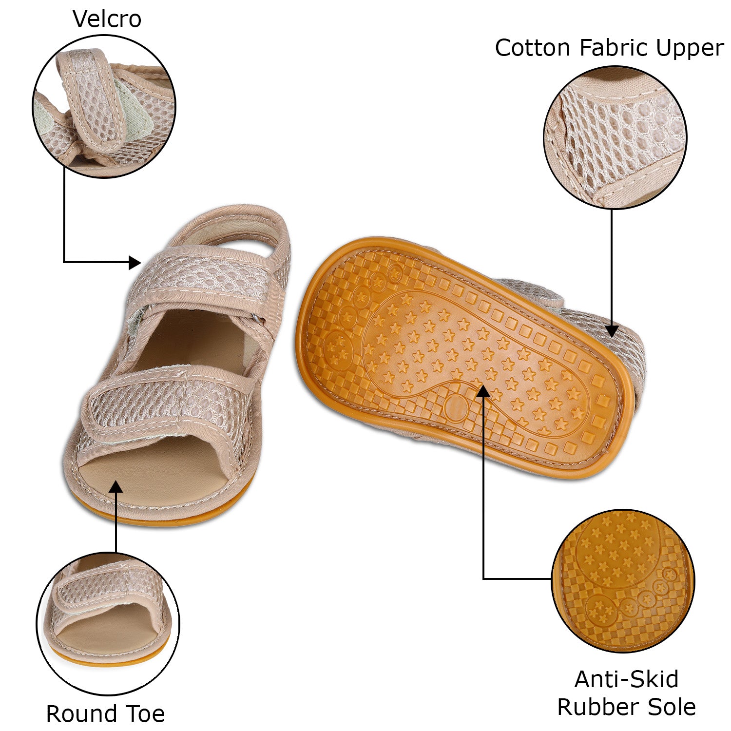 Baby Moo Solid Hookloop Comfortable Anti-skid Floater Sandals - Beige