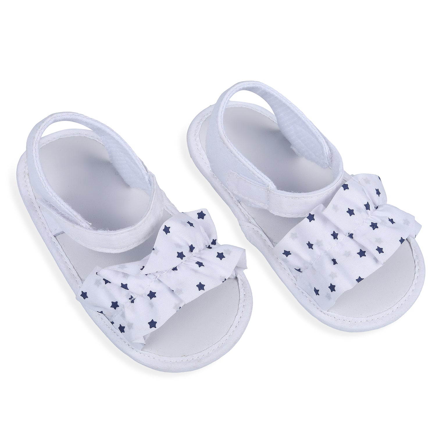 Baby Moo Ruffle Star Premium Infant Girls Anti-Slip Sandal Booties - White