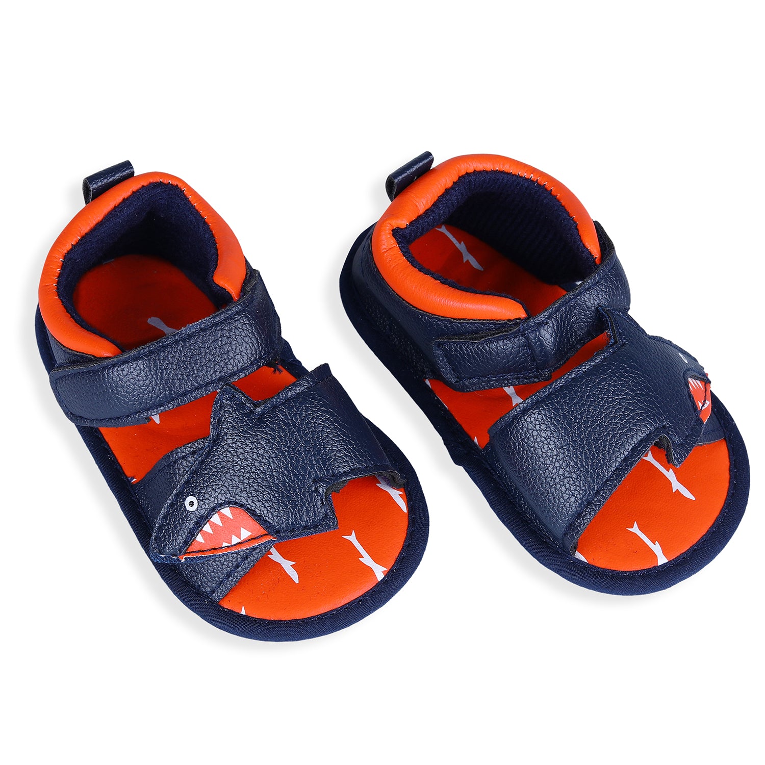 Baby Moo Shark Infant Anti-Slip PU Leather Sole Sandals - Blue And Orange