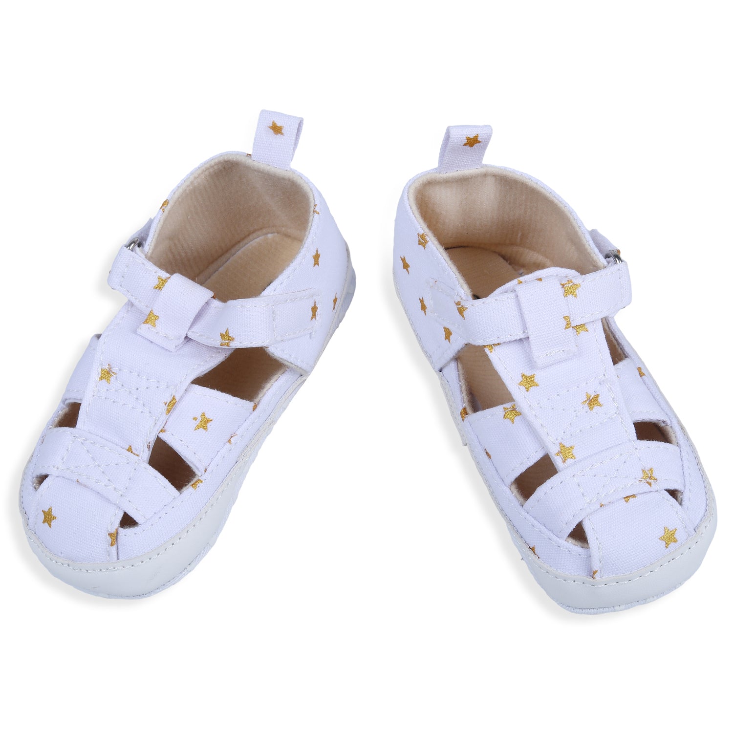 Baby Moo Star Infant Premium Anti-Slip Velcro Hook-Loop Sandal Booties - White