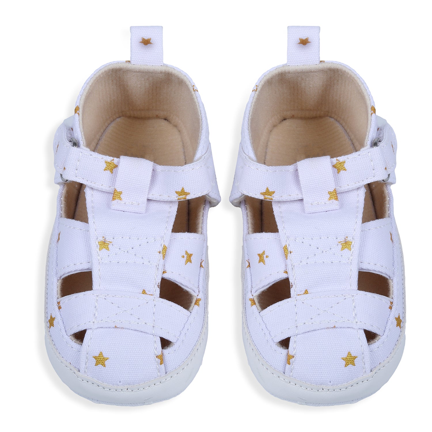 Baby Moo Star Infant Premium Anti-Slip Velcro Hook-Loop Sandal Booties - White