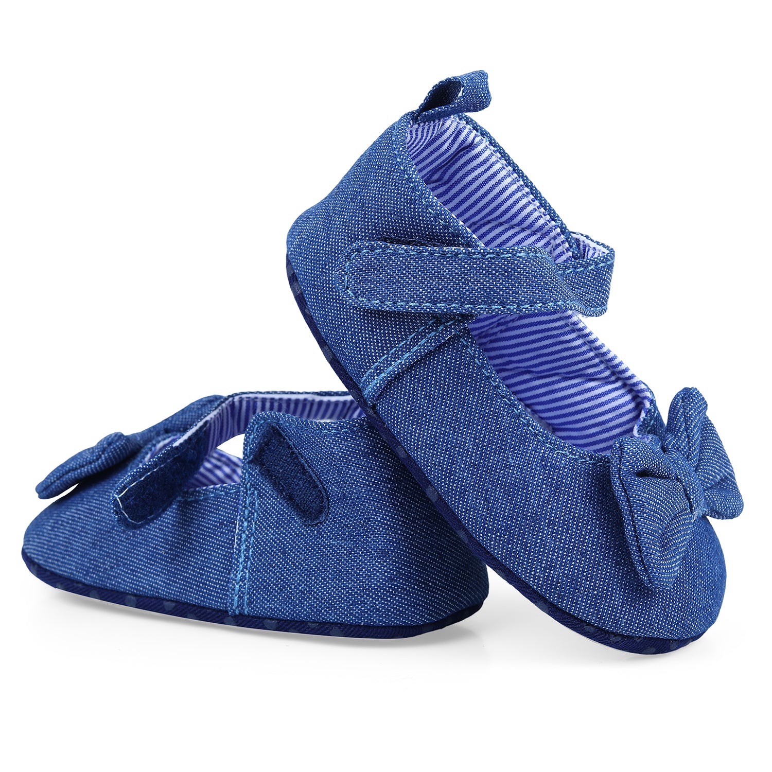 Baby Moo Bow Premium Infant Girls Anti-Slip Ballerina Booties - Blue