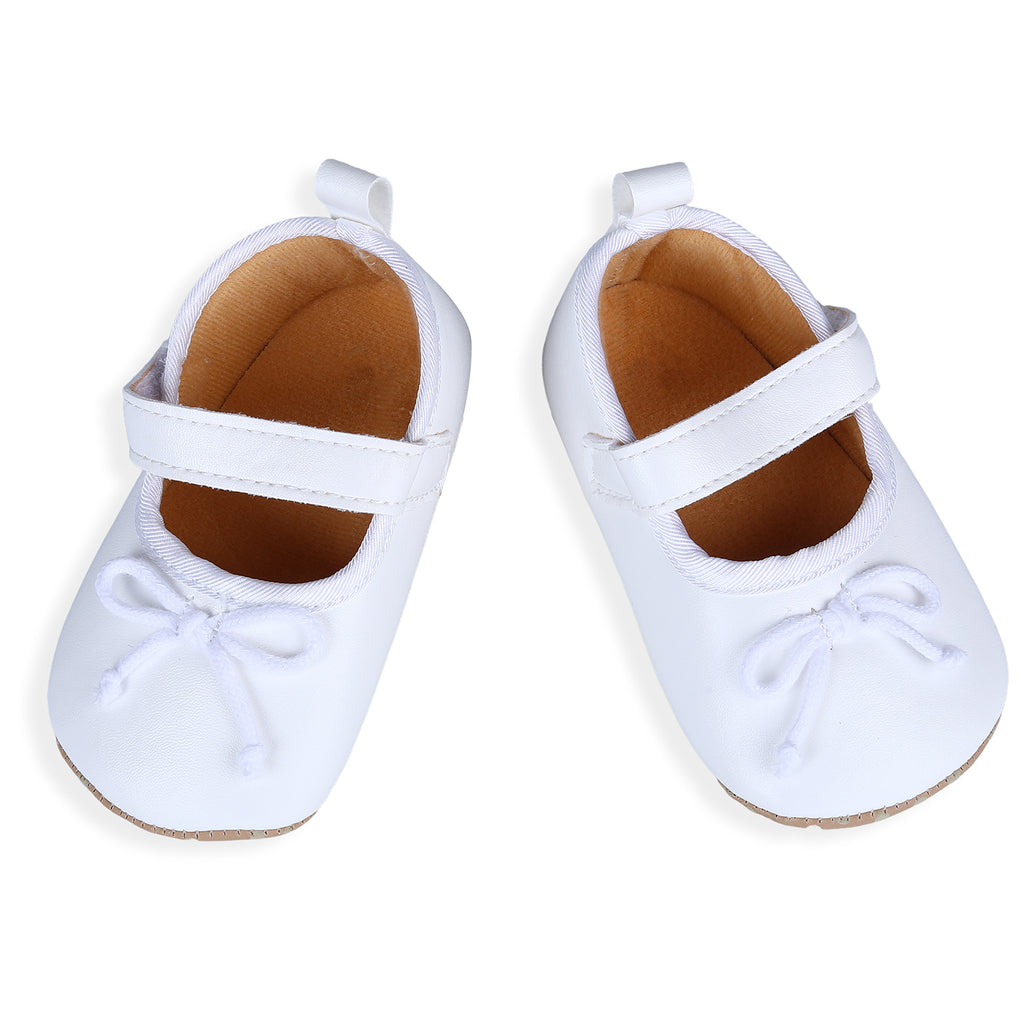 Baby Moo Solid With Bow Premium Infant Girls Anti-Slip Ballerina Shoes - White