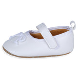 Baby Moo Solid With Bow Premium Infant Girls Anti-Slip Ballerina Shoes - White