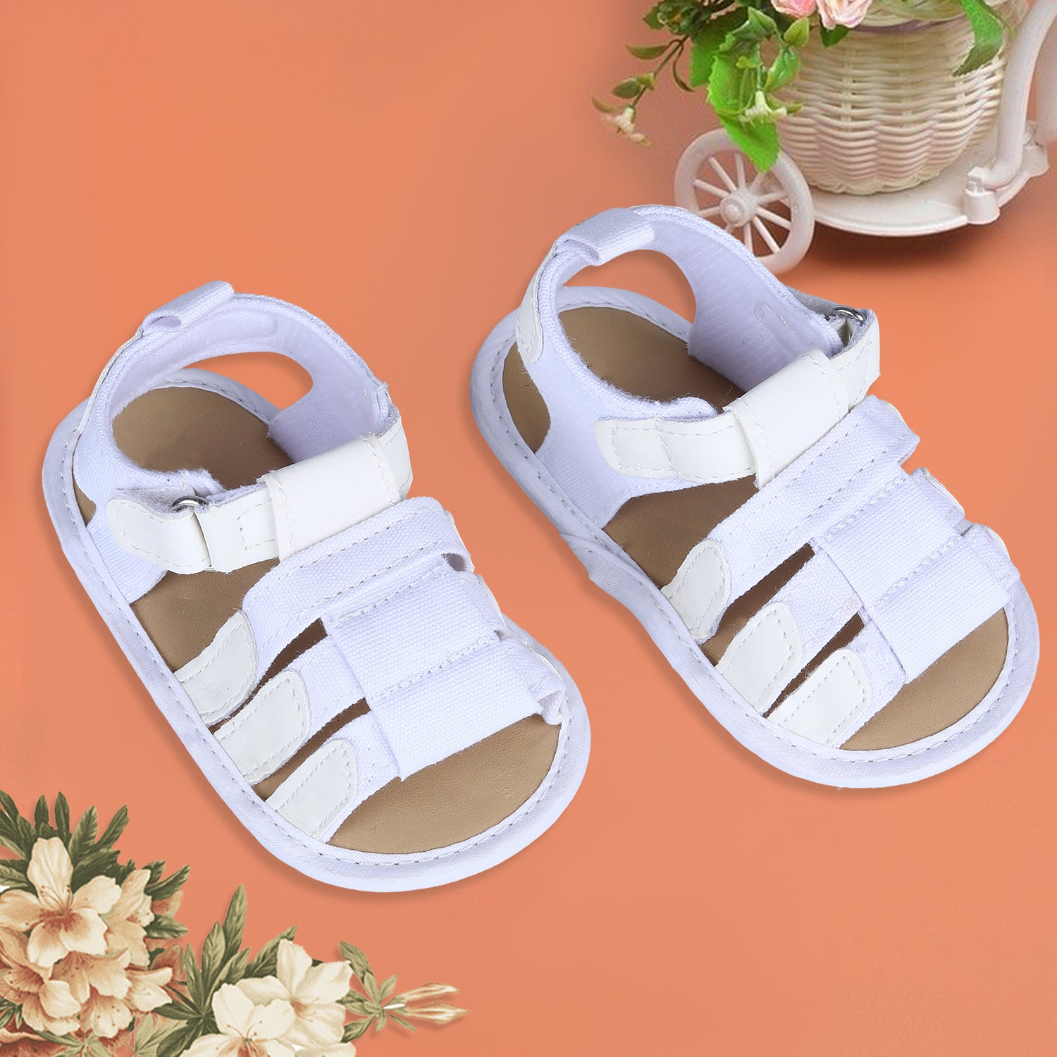 Baby Moo Plain Stylish And Comfortable Open Toe Sandal Booties - White