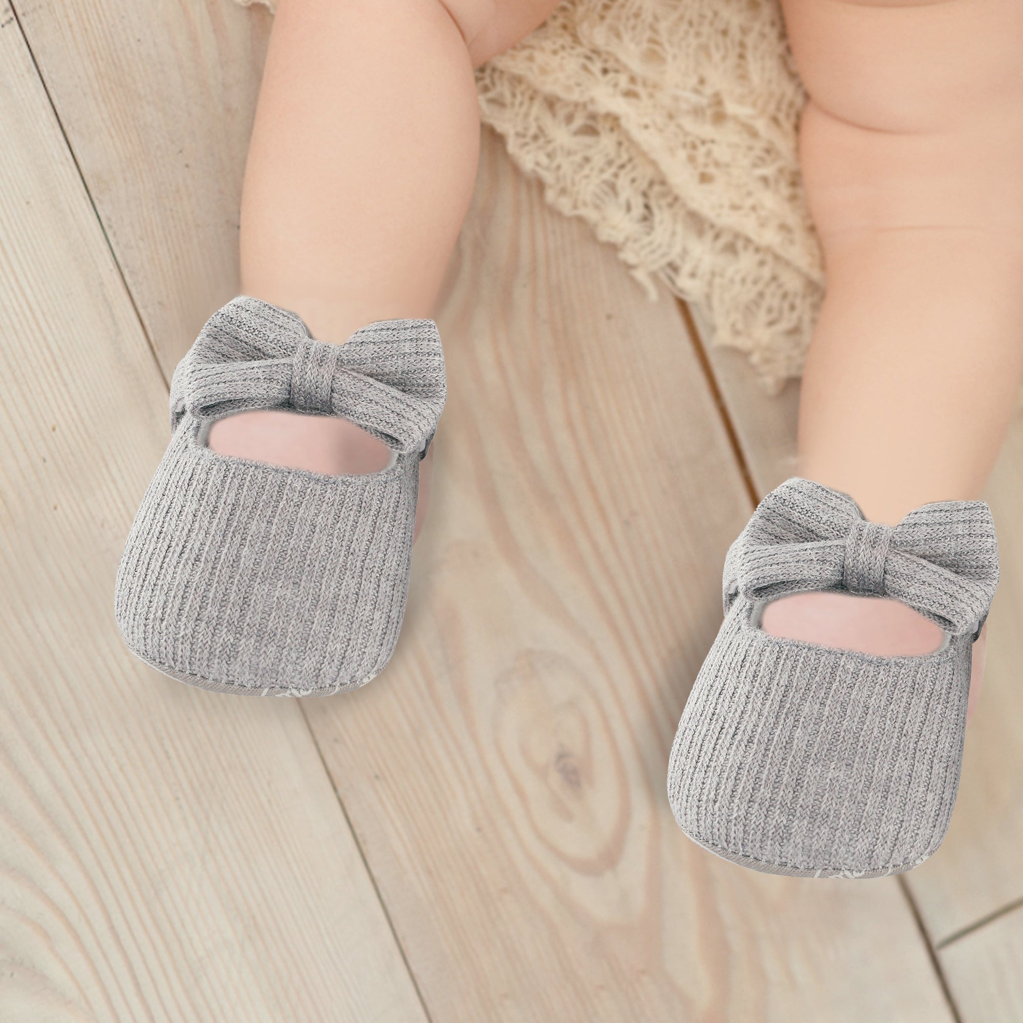 Baby Moo Pretty Bow Grey Booties