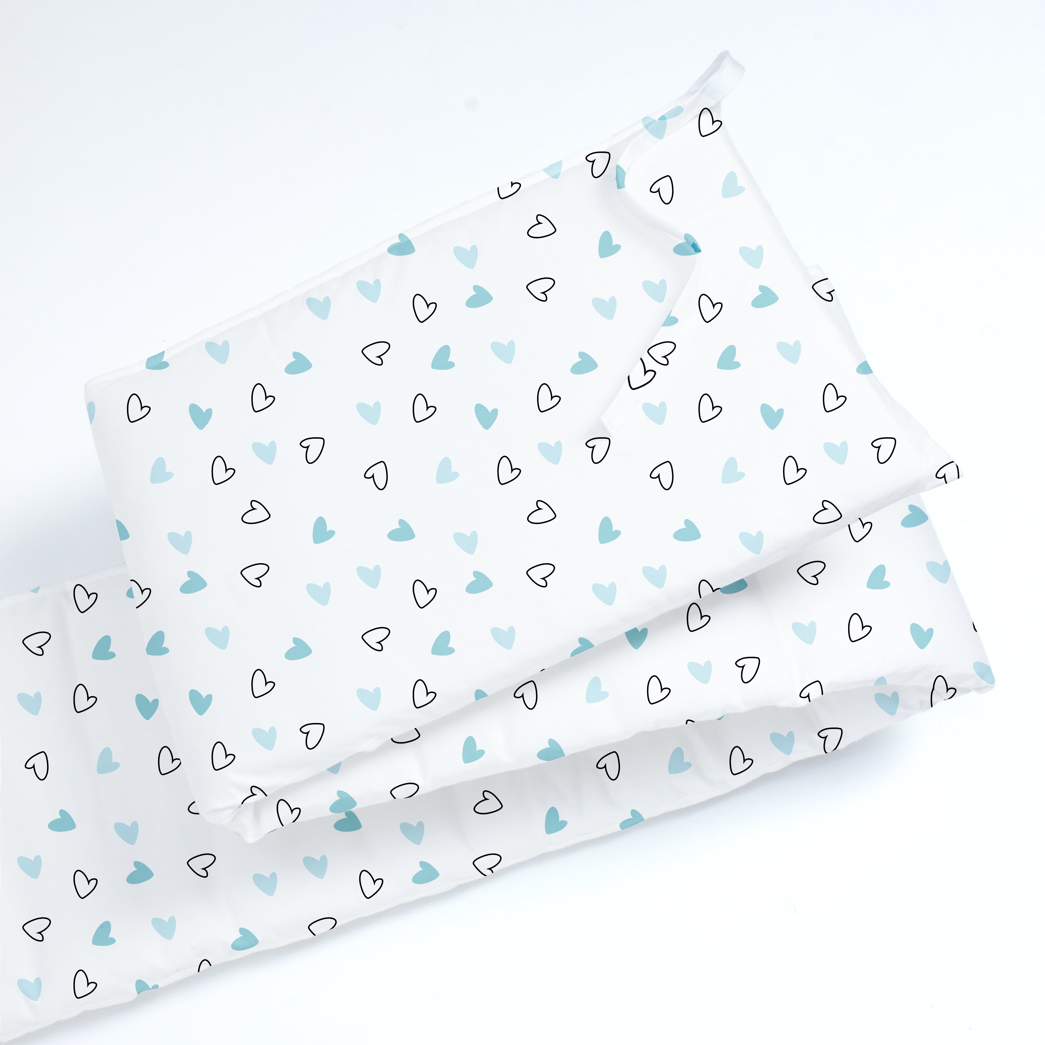 The White Cradle Baby Safe Cot Bumper Pad, Fits all Standard Cribs, Thick Padded Protective Liner for Child Nursery Bed, Soft Organic Cotton Fabric, Breathable, Non-Allergenic - Twill Blue Hearts