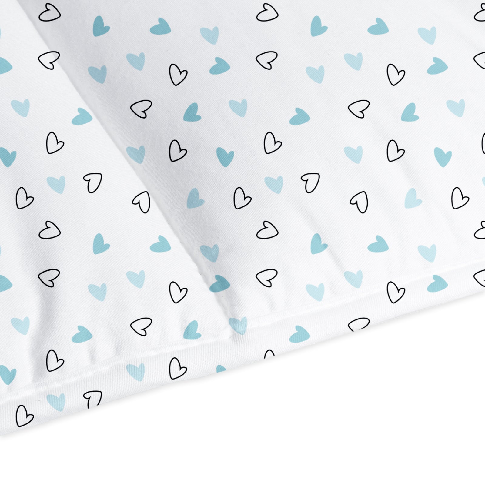 The White Cradle Baby Safe Cot Bumper Pad, Fits all Standard Cribs, Thick Padded Protective Liner for Child Nursery Bed, Soft Organic Cotton Fabric, Breathable, Non-Allergenic - Twill Blue Hearts