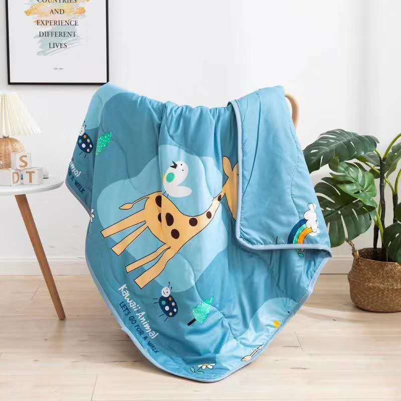 Baby Moo Sunny Day With Giraffe Soft Quilted Premium Reversible Blanket - Blue