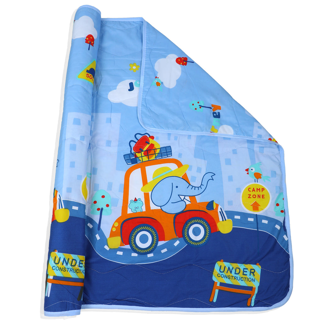 Baby Moo Elephant Road Trip Soft Quilted Premium Reversible Blanket - Blue