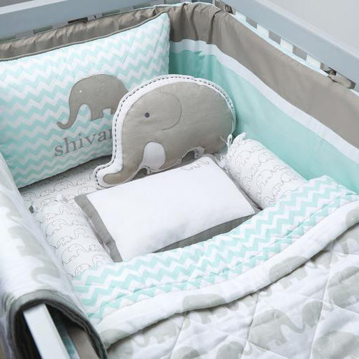 Masilo New Baby Mini Cot Set  Elephant Parade - With Quilt