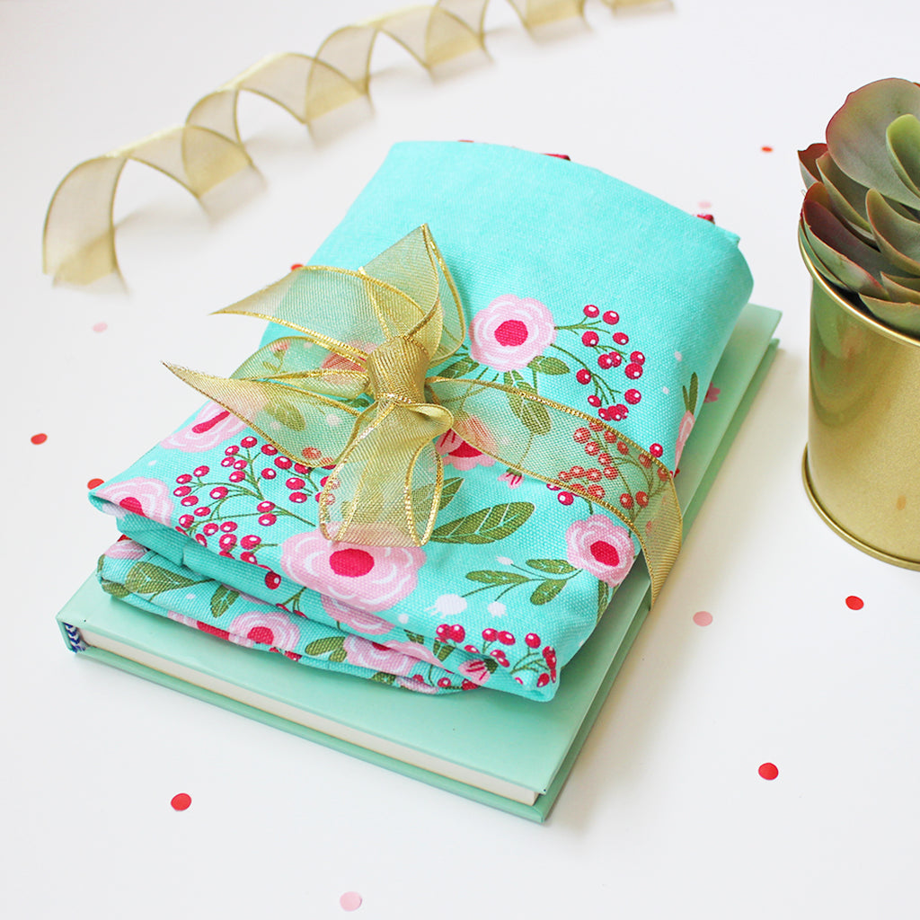 Green Springflower Themed Curated Gift Hamper - Set of Matching Notebook, Tote Bag & Pouch