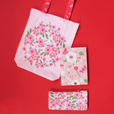 Pink Springflower Themed Curated Gift Hamper - Set of Matching Notebook, Tote Bag & Pouch