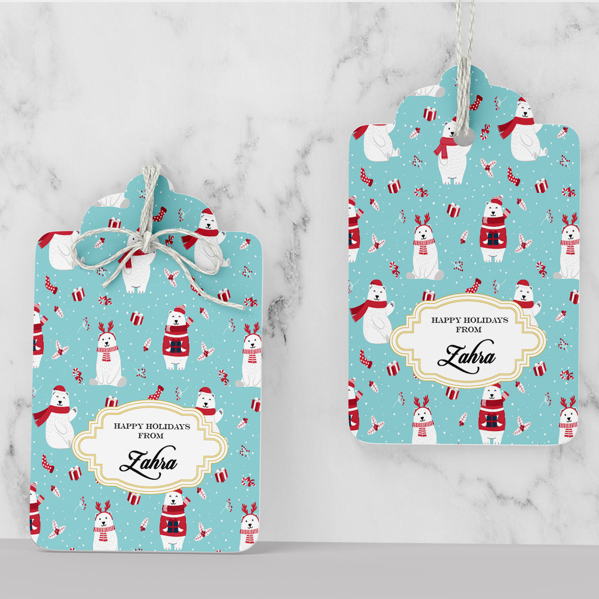 Personalised Merry Polar Bears - Aqua Gift Tags