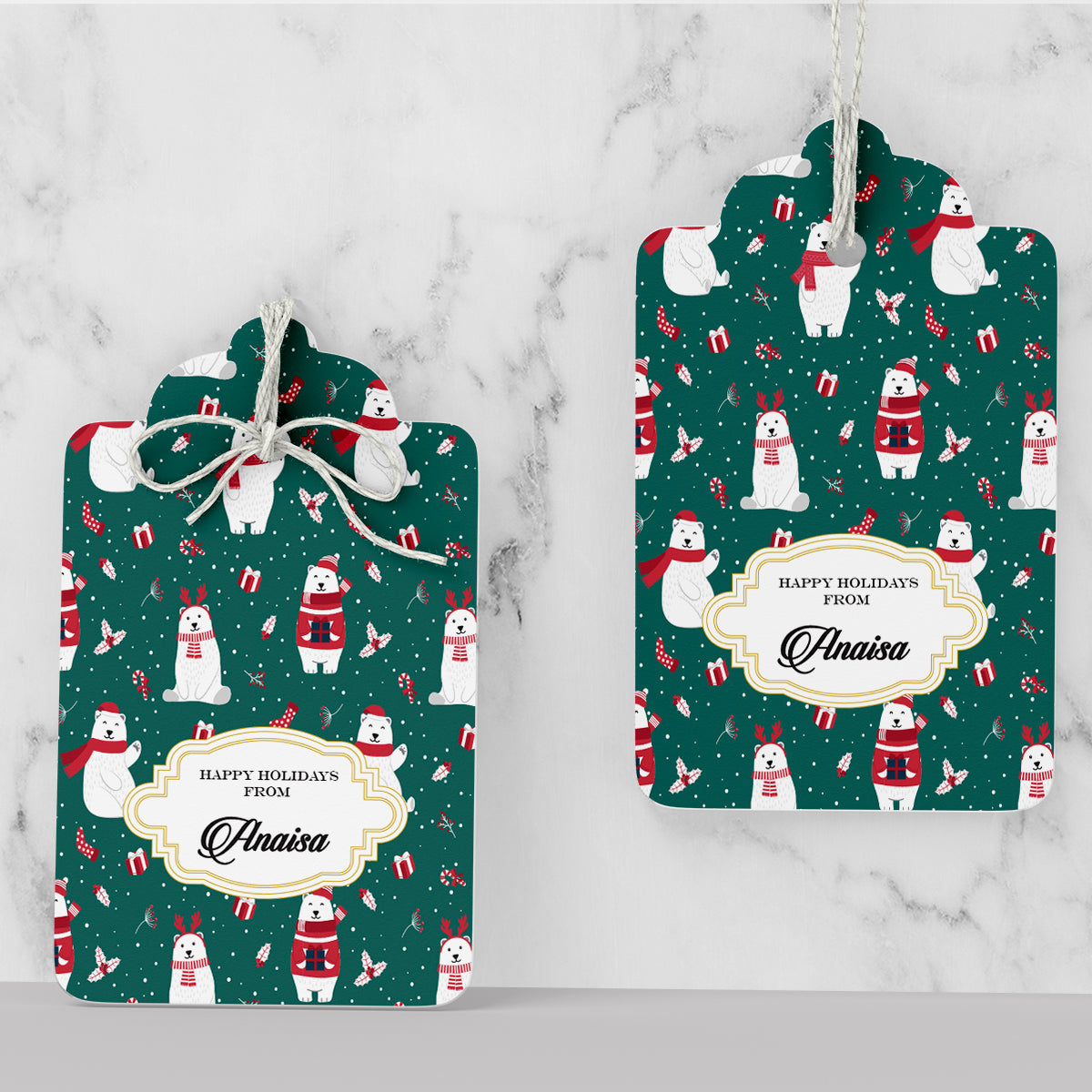 Personalised Merry Polar Bears - Emerald Gift Tags