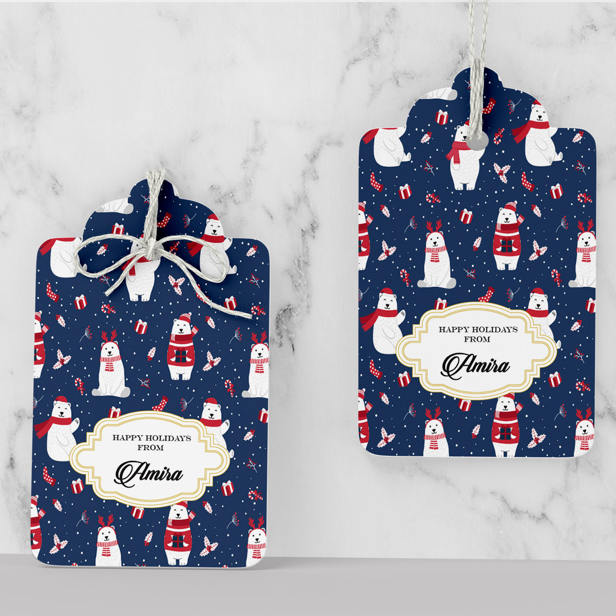 Personalised Merry Polar Bears - Navy Gift Tags