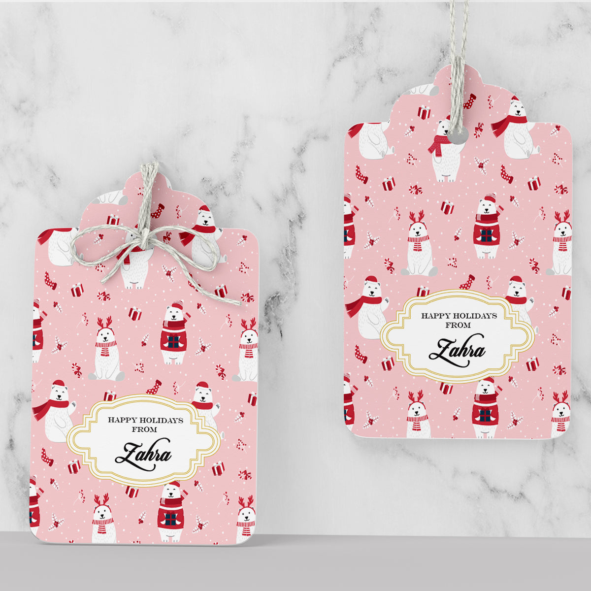 Personalised Merry Polar Bears - Pink Gift Tags