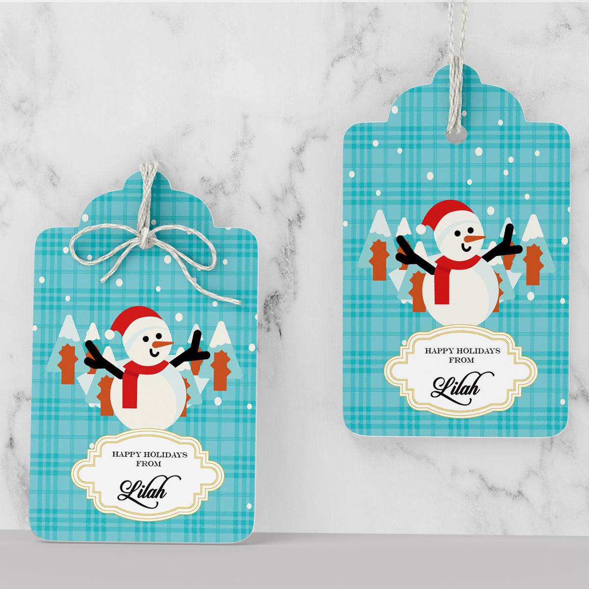 Personalised Merry Snowman -Blue Gift Tags