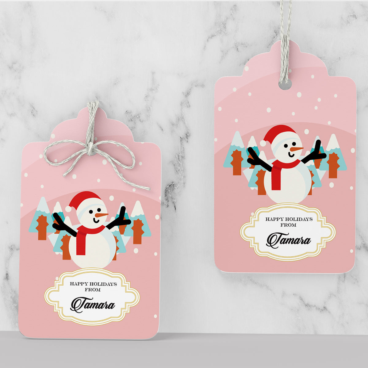 Personalised Merry Snowman -Pink Gift Tags