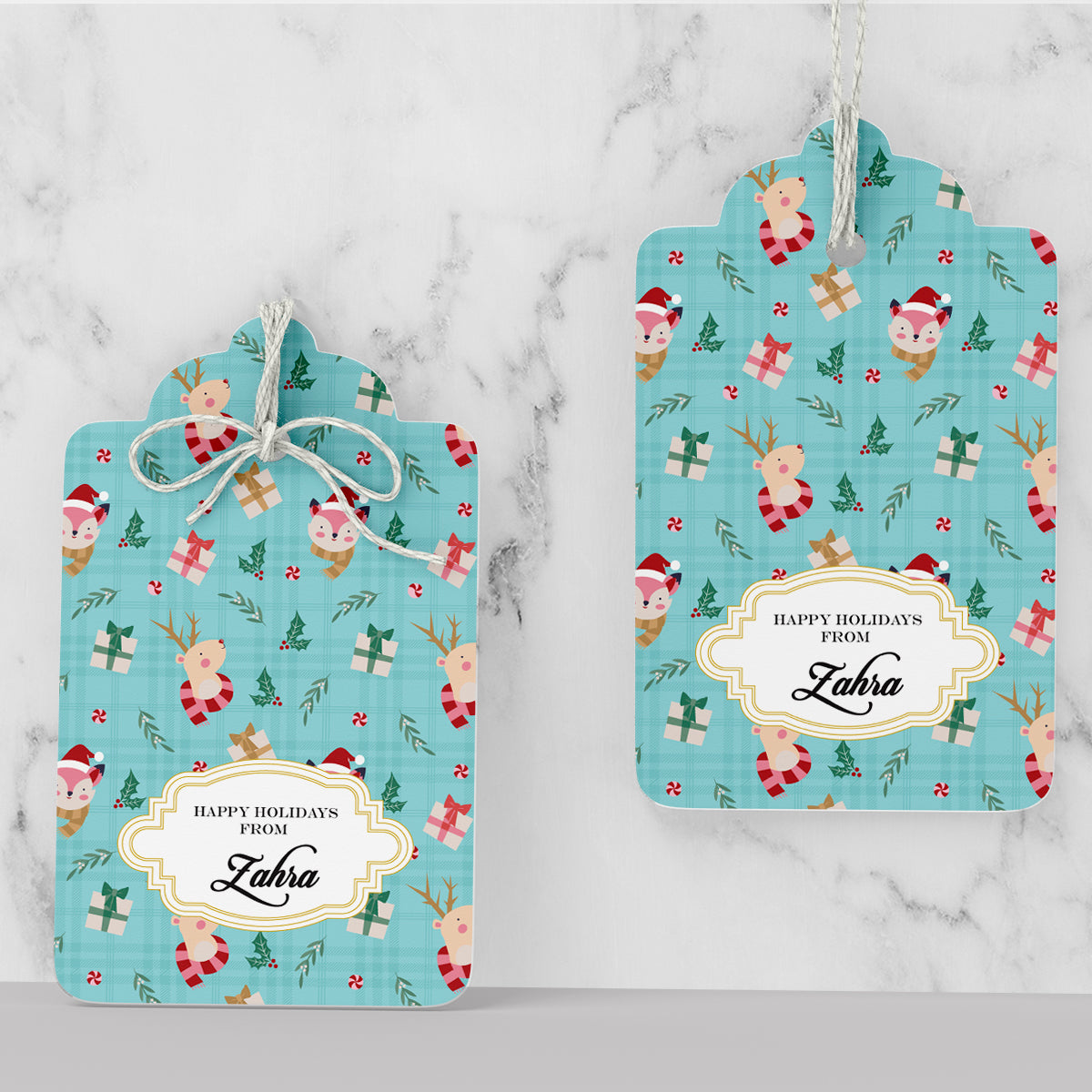 Personalised Merry Forest Friends - Aqua Gift Tags