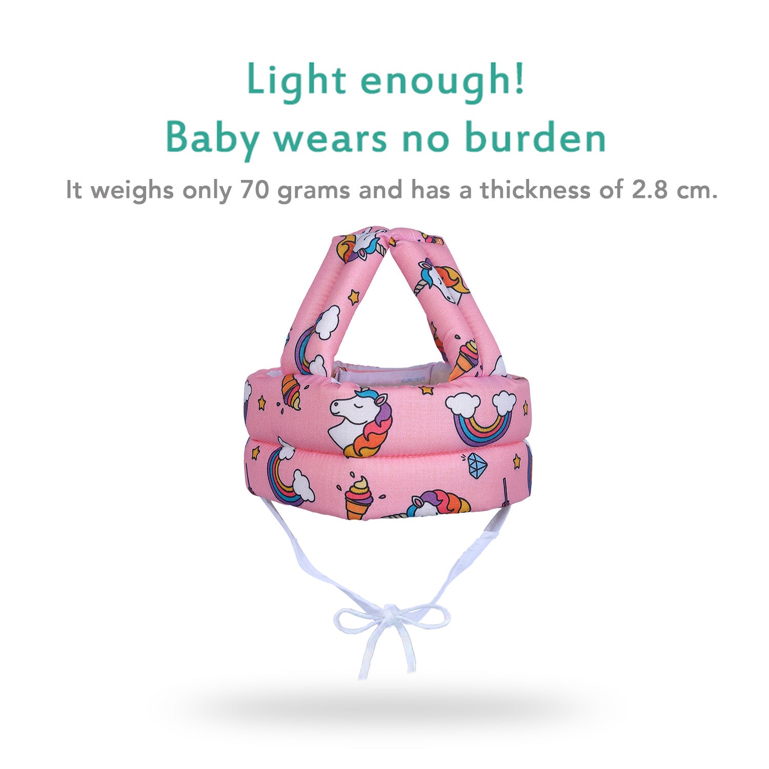 Baby Moo Rainbow Unicorn Head Protection Adjustable Cushioned Safety Helmet - Pink