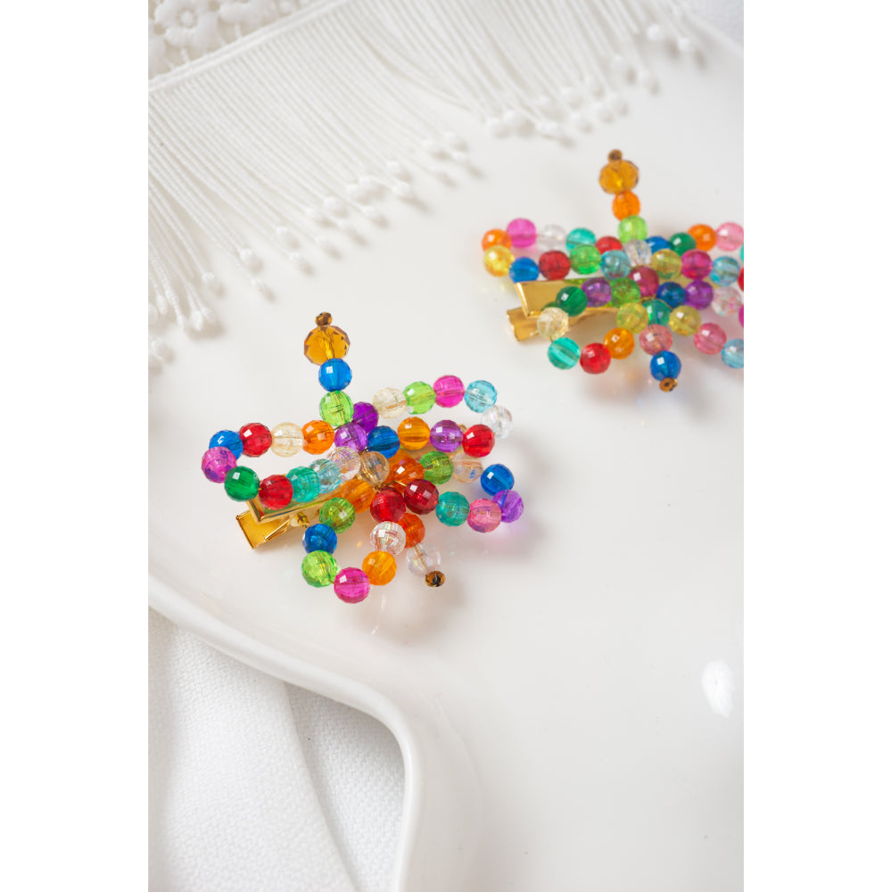 Choko Beaded Crystal Butterfly Hairclips - Multicolour