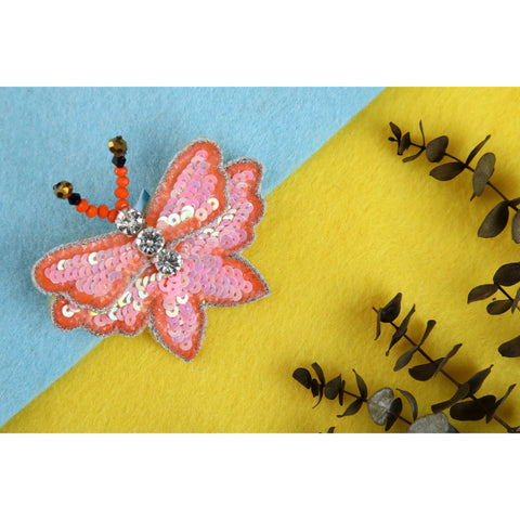 CHOKO Sequin And Crystal Stone Beaded Butterfly Hairclip - Orange