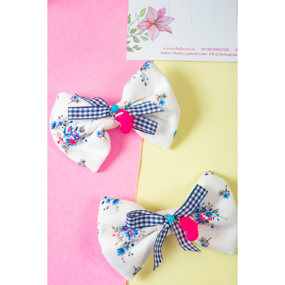 CHOKO Floral Print Bow Hair Clip - White