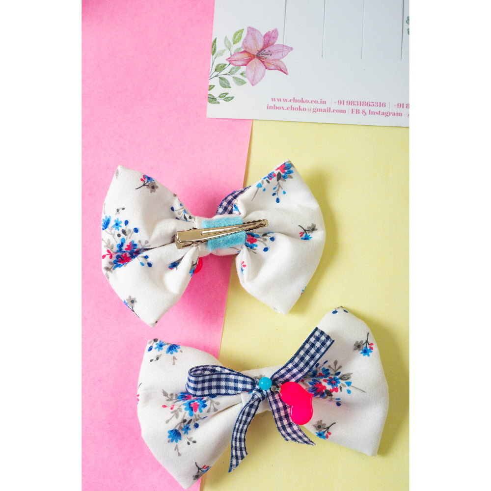 CHOKO Floral Print Bow Hair Clip - White