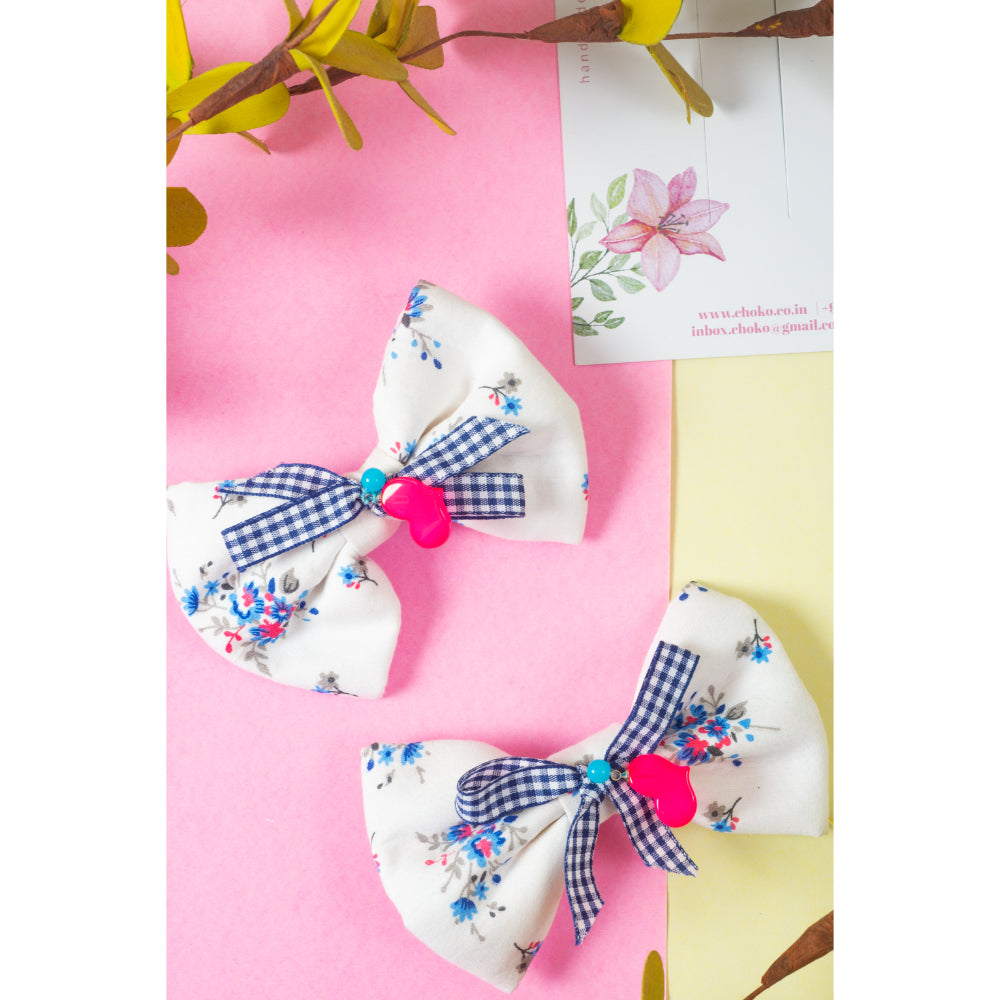 CHOKO Floral Print Bow Hair Clip - White