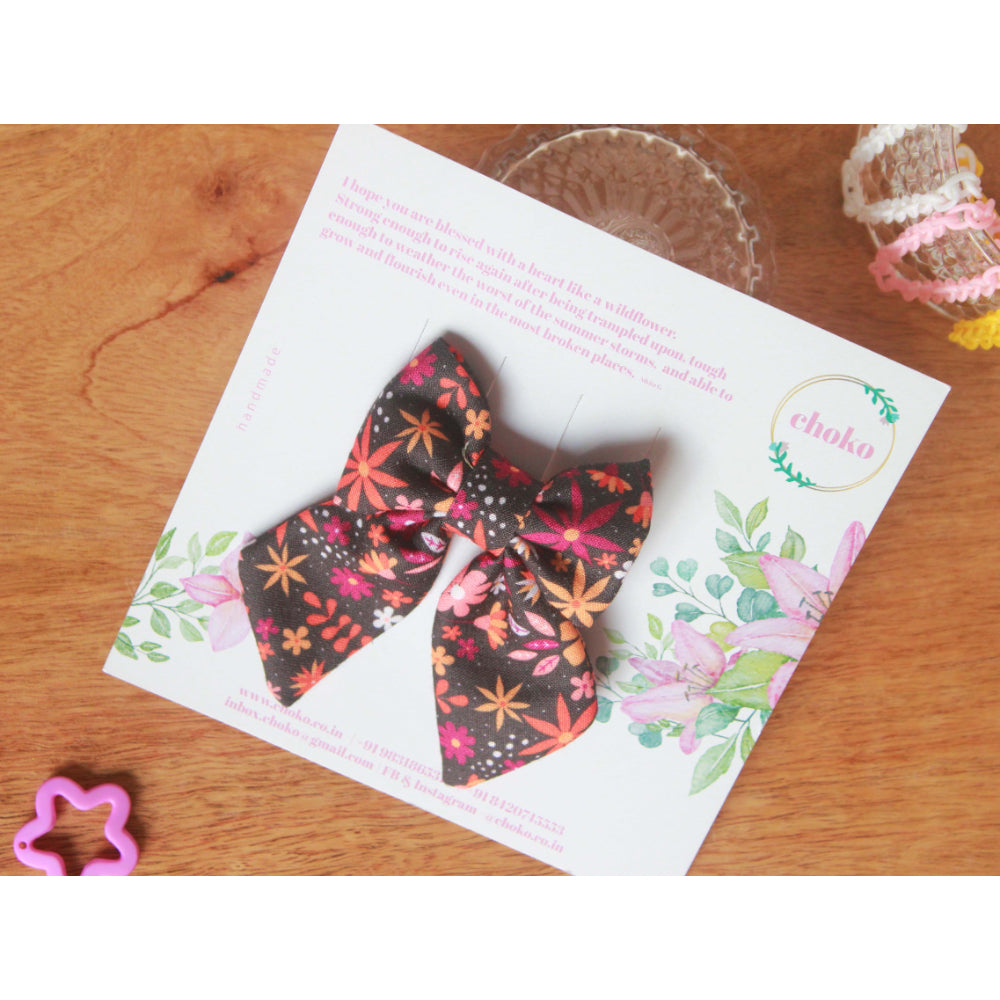 CHOKO Floral Printed Bow On Alligator Hair Clip - Multi Color