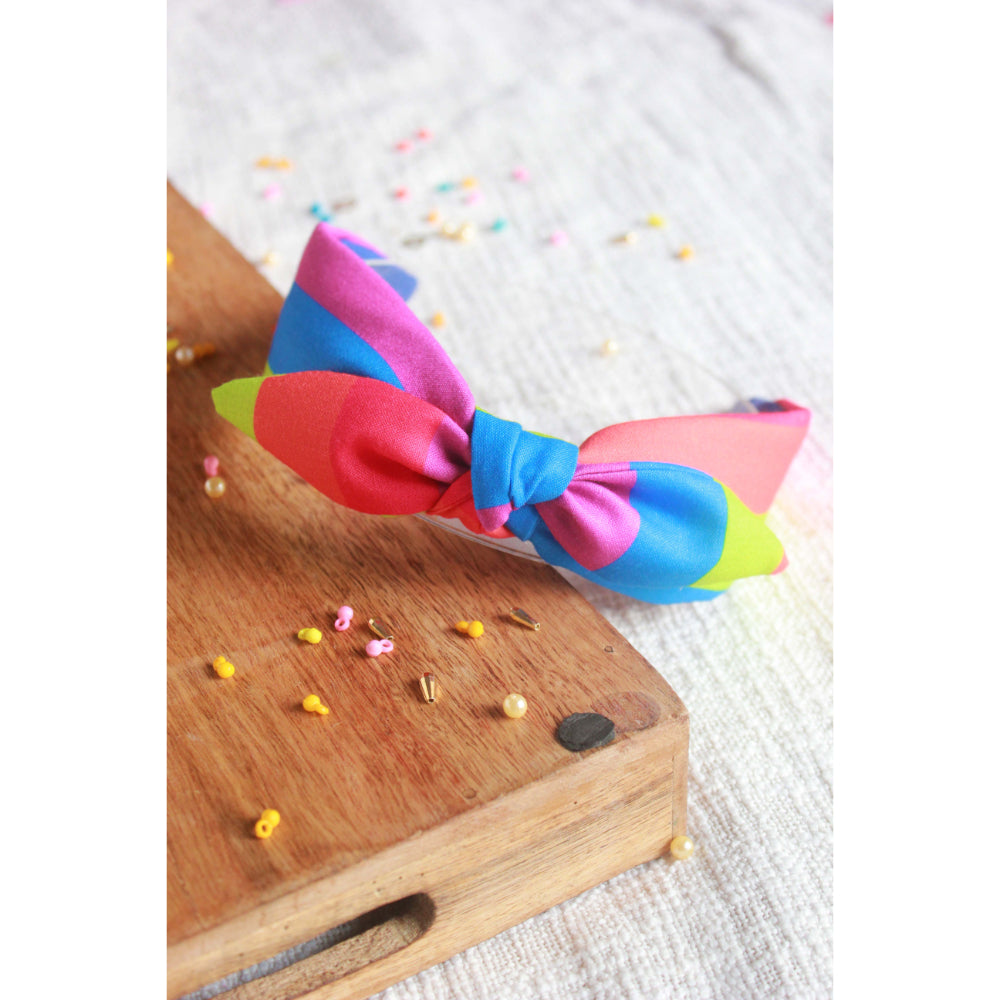 Colourful Rainbow Bow Knot Turban Headband - Pink, Blue, Green