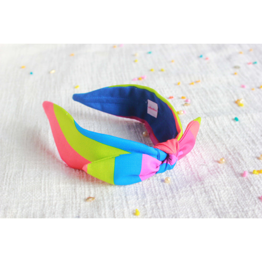 Colourful Rainbow Bow Knot Turban Headband - Pink, Blue, Green