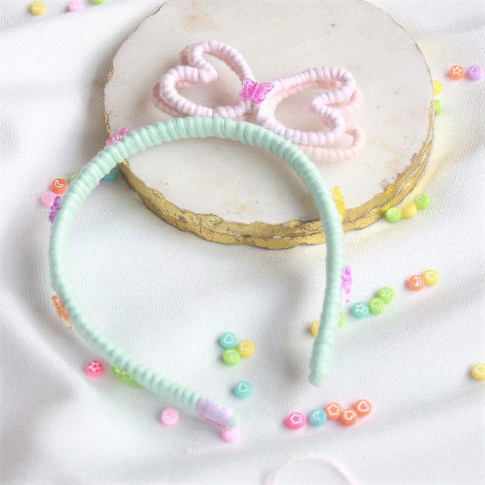 Summer Child Turquoise Butterfly Hairband - Light Blue, Handmade