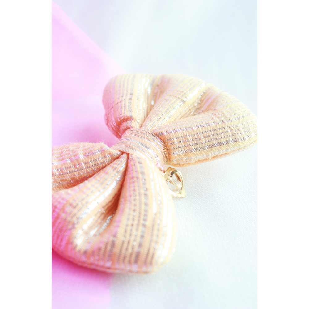 Set Of 3 Pastel Cotton Bow Clips With Heart Charms