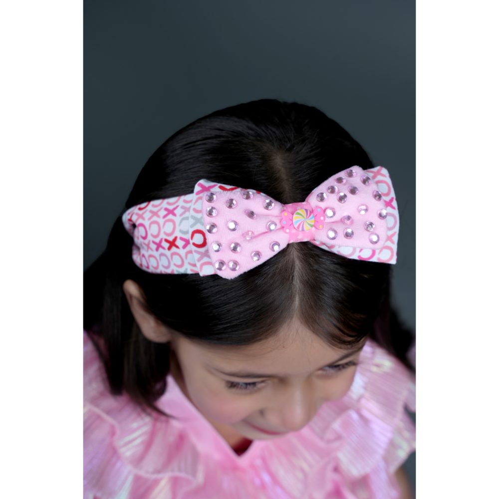 Pink Rainbow Embellished Velvet Bow Hairband