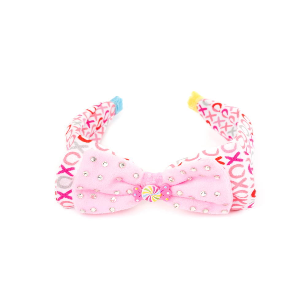 Pink Rainbow Embellished Velvet Bow Hairband