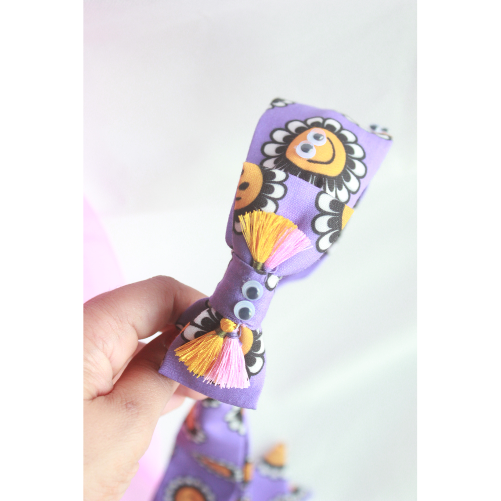 Purple Tiedown Printed Cotton Hairband With Googly Eyes And Emojis